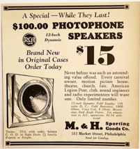 1931 RCA Photophone Speakers Advertisement M&amp;H Sporting Goods Philly VTG... - $19.99