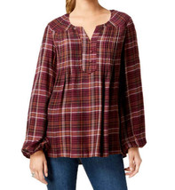 Style &amp; Co Womens Plaid Peasant Top Size Medium Color Fall Valley - £31.19 GBP