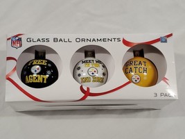 NEW Pittsburgh Steelers 3 Pack Glass Ball Christmas Ornaments - $29.69