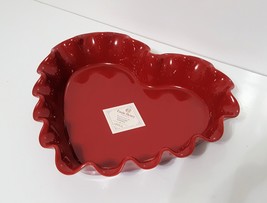 NEW Williams Sonoma RED French Ruffled Heart Shaped Dish 13&quot; x 11&quot; x 2 1/2&quot; high - £63.86 GBP