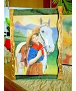 FRAMED COWGIRL WITH WHITE HORSE GOLD THIN FRAME DESKTOP FRAME BRIGHT VIV... - £21.82 GBP