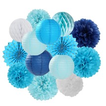 Light-Royal Navy-Blue White Party-Decorations Streamers - 14Pc Boy Birthday Baby - £30.36 GBP