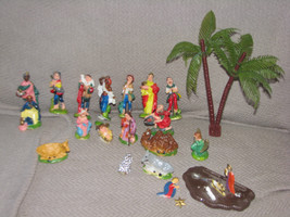 Vintage 16 Piece Celluloid Nativity Set Mary Joseph Baby Jesus Angel Animals - £56.06 GBP