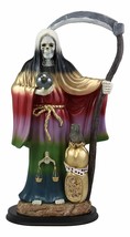 Large 16.75&quot;H Rainbow Holy Death Santa Muerte Holding Scythe Globe W/ Owl Statue - £63.14 GBP