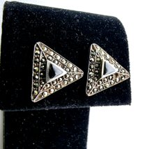 925 STERLING SILVER BLACK ONYX AND MARCASITES  TRILLION SHAPE EARRINGS - $1,046.79 MXN