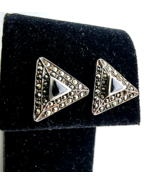 925 STERLING SILVER BLACK ONYX AND MARCASITES  TRILLION SHAPE EARRINGS - $1,046.79 MXN