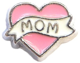 Mom Pink Banner Heart Floating Locket Charm - $2.42