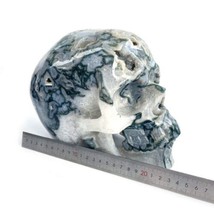 Nice 8.2” Green Moss Agate Geode Carved Crystal Skull Sculpture, Healing - $3,499.99