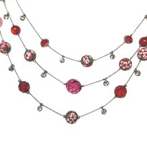 Vintage Pink Red Floral Faceted Beaded Multi Strand Necklace Womens Jewelry - $24.80