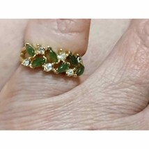 Beautiful gold ring with diamond chips and emerald chips - £213.88 GBP