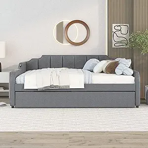 Merax Full Size Upholstery Daybed with Trundle and USB Charging Design,T... - $611.99