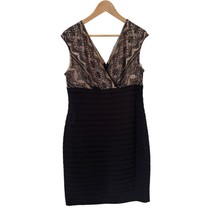 Pleated Bodycon Dress Lace VNeck Mesh Cocktail Size 14 Black Dark Romant... - $441.24 MXN