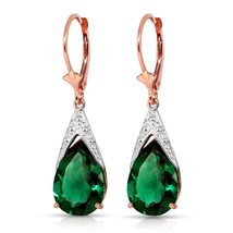 Galaxy Gold GG 14K Solid Rose Gold Lever Back Earrings with Lab. Grown Emeralds  - £581.28 GBP+