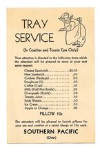 Southern Pacific Railroad Tray Service Menu 1920's - $27.72