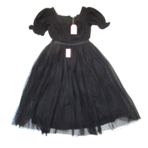 NWT Ivy City Co. Ballerina Midi in Black Tulle Puff Sleeve Fit &amp; Flare Dress M - £76.24 GBP