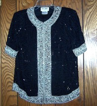 Brilliante by J.A. Black Sequined &amp; Beaded Short Sleeve Jacket Top Size Large - £53.95 GBP