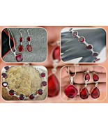 925 Sterling Silver Ruby Quartz Gemstone Handmade Set Bracelet Combo Wom... - £61.45 GBP