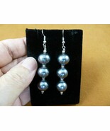 (EE473-152) Gunmetal Mother of pearl gemstone bead dangle silver wired e... - $359.94 MXN