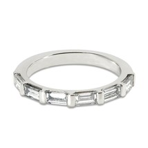 Vintage 1.20CT Baguette Cut Half Band Wedding Ring 14K White Gold Plated - £68.26 GBP