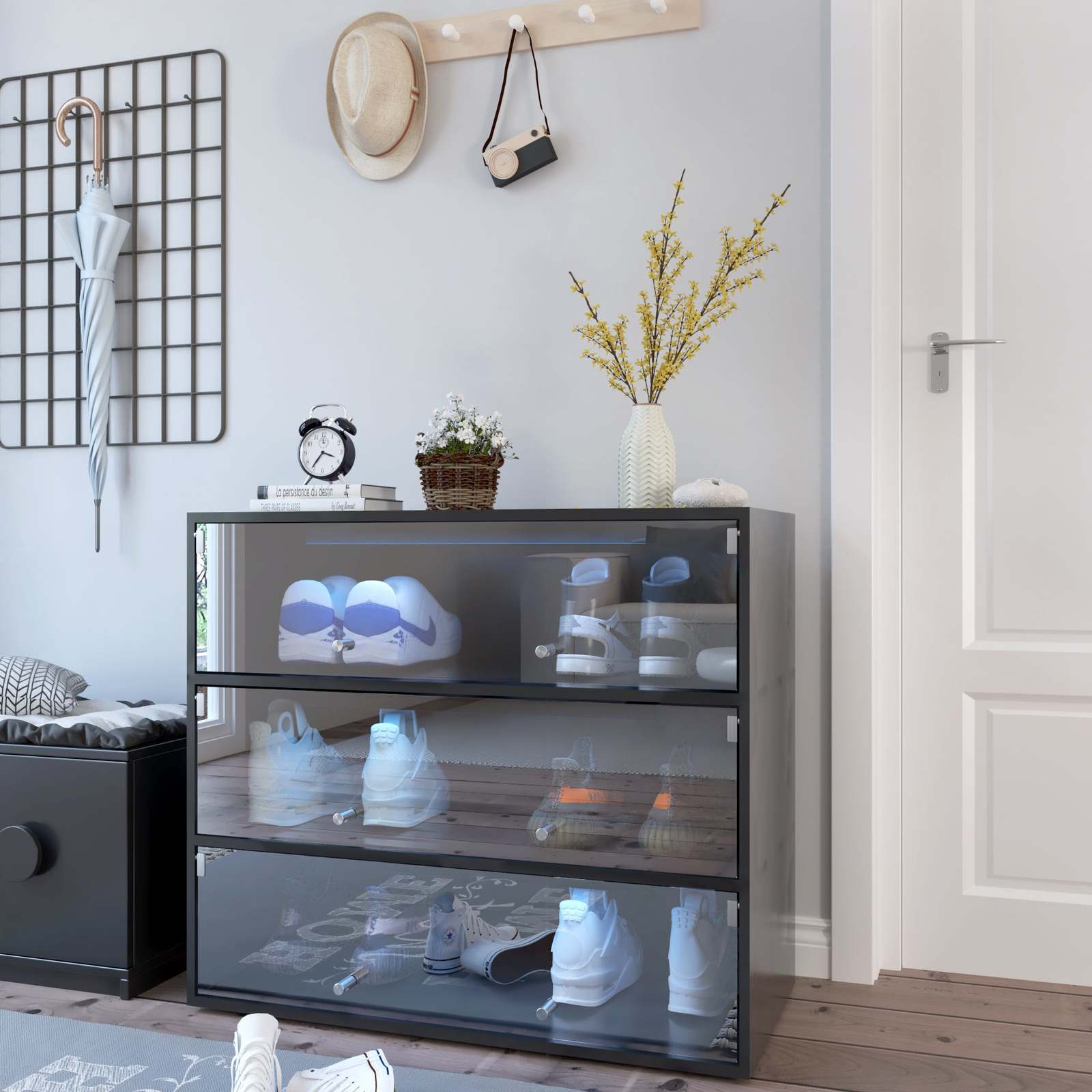 Black Glass Door Shoe Storage Cabinet with RGB LED Lights Item image 2