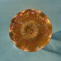 Marigold Carnival Glass Large Serving BOWL Diamond Pattern Ruffle Edge S... - $29.65