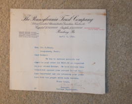 Original 1912 The Pennsylvania Trust Company Letterhead Letter - £17.09 GBP