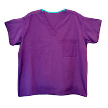 Womens Size L Scrub Top Purple With Green Contrast Trim Short Sleeve V Neck - £6.25 GBP