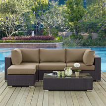 Convene 5 Piece Outdoor Patio Sectional Set Espresso Mocha EEI-2172-EXP-MOC-SET - £1,328.77 GBP