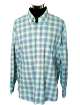 Alan Flusser Men&#39;s Size X-Large Dress Shirt Aqua Plaid Button Front Long... - £14.98 GBP