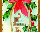 Merry Christmas Holly Ribbon Wishbone New Year Embosssed Gilt UNP 1910s ... - £6.39 GBP