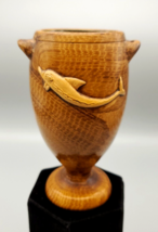 Vintage Wood Goblet Dolphin Griffin Vase Cup Wooden Handmade 4 3/4&quot; T VG Cond - £13.42 GBP