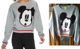 $50 Disney&#39;s Mickey Mouse Face 90th Anniversary Retro Intarsia Sweater Gray New - £15.96 GBP