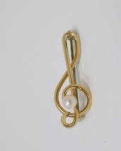 Krementz 14kt Yellow Gold Filled Treble Clef Pin with Cultured Pearl - £19.65 GBP