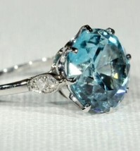 14k White Gold Plated 2Ct Round Simulated Aquamarine Engagement Solitaire Ring - £106.35 GBP