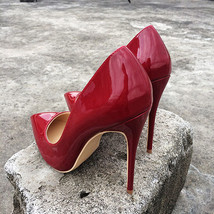 Chile Wine Red Women Patent Leather Basic High Heels Pointed Toe Sexy Pumps Eleg - £58.36 GBP
