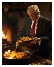 PRESIDENT DONALD TRUMP COOKING FREID CHICKEN IN CAST IRON PAN 8X10 AI PHOTO - $11.32