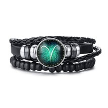 Aries 12 Horoscope Multi-layer Leather Rope Bracelets for Men Women Gifts Vintag - £14.22 GBP