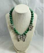 Vintage Antique Jadeite Bead Necklace With Sterling Silver Butterlies &amp; ... - £277.28 GBP