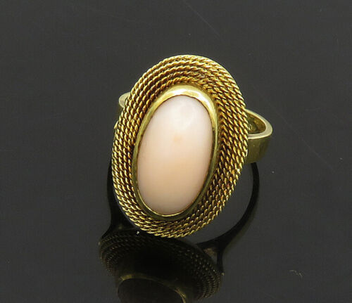 Primary image for Authenticity Guarantee 
18K GOLD - Vintage Antique Coral Oval Petite Shiny Co...