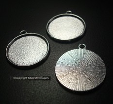 3 Bezel cup tray settings Silver plt holds 20mm cabochon bailed pendants FPP002 - £3.09 GBP