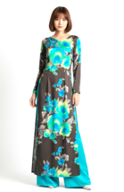 NWOT Custom Design Black Multi Floral Print Ao Dai Size M - $35.00