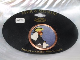 Estate Mer &amp; Monde Two Girls Near Water Paper in Round Copper Metal Frame Pin - £6.82 GBP