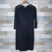 Calvin Klein Ruched Faux Wrap Jersey Dress Black Zippers Stretch Womens ... - $39.59