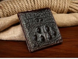 Tail Skin 100% Genuine Crocodile Alligator Bifold Leather Men Dark Coffee Wallet - £31.31 GBP