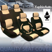 New Universal Size Synthetic Leather Car Truck Set Covers Set Black and Tan - £41.83 GBP