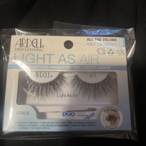 New ARDELL Light As Air 523 Black False Eyelashes Invisiband with Duo Glue - $15.72