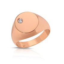14K. Solid Gold Small Petite Round Signet Ring Women Female Ladys With Bezel Set - £550.27 GBP