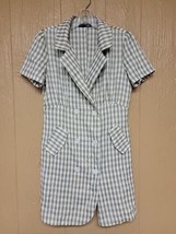 Dazy Womens Mini Button Front Dress Vintage Style Green Checked Short Sl... - $21.28