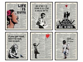 Banksy Wall Art Set - Inspirational Quotes Room Decor - Motivational Gra... - £26.21 GBP