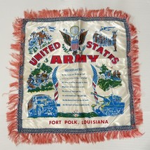 VINTAGE 1960s SOUVENIR FORT POLK U.S. ARMY MILITARY SILK PILLOW SHAM COVER - $14.80
